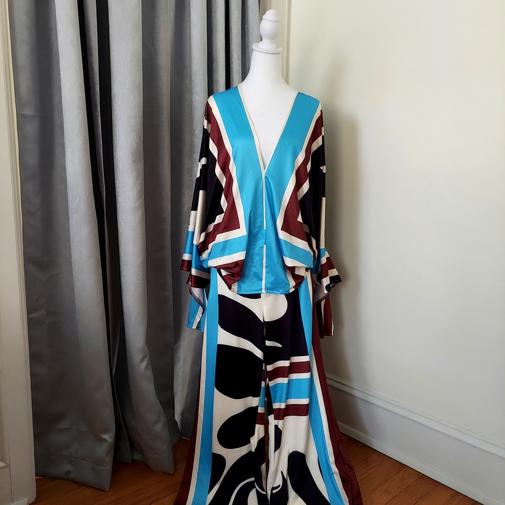 Vibrant Multicolor Kimono 2 Piece Pant Set
